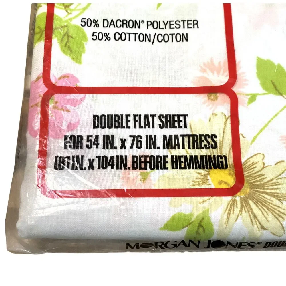 Vintage 1970s New Old Stock Morgan Jones Double Flat Sheet Flower Daisy Muslin